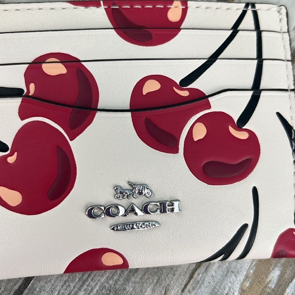 Coach Slim Id Card Case With Cherry Print Bag Wallet Purse - Picture 3 of 6